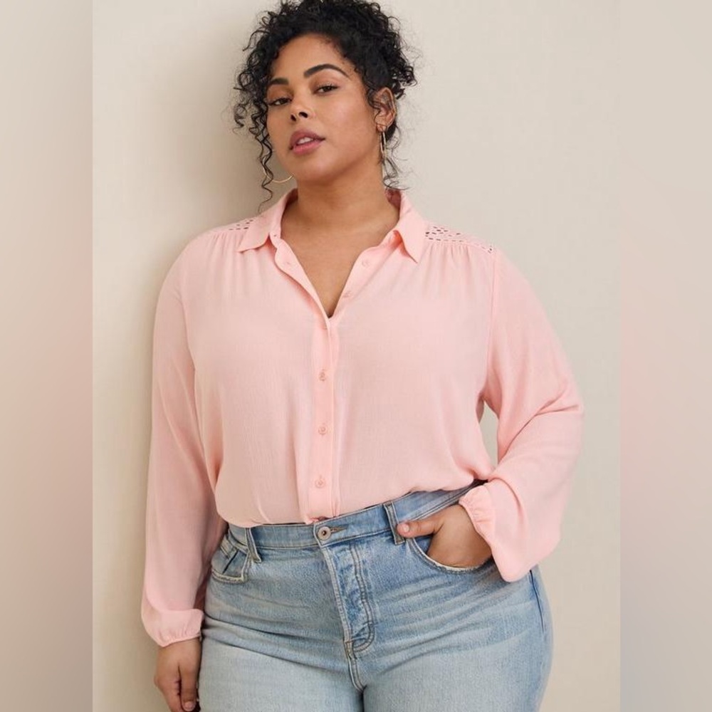 Torrid | Madison Washable Gauze Embroidered Long Sleeve Shirt - 2 - Picture 1 of 7